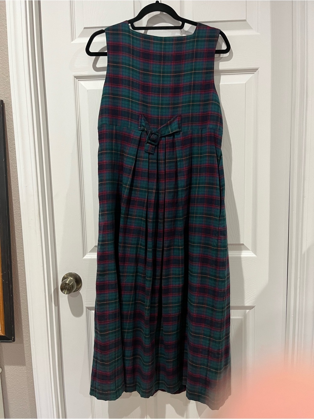 Laura Ashley Sz8 Classic Green Plaid Wool Blend Sleeveless Midi Dress, Jumper - Picture 3 of 10